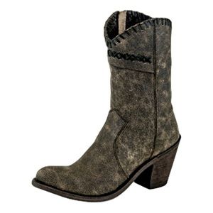 Old West Women's Distressed Charcoal Cross Stitch Cowgirl Boot Round Toe - 18152